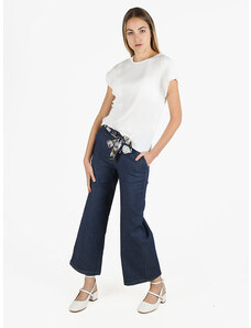 Fashion Pantaloni Donna Effetto Jeans a Gamba Larga Casual Taglia S