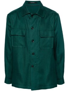 TAGLIATORE Giacca- camicia Damian verde petrolio lino