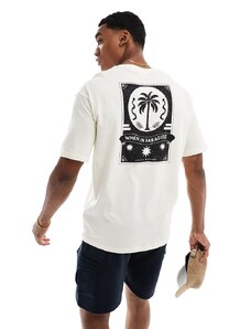 Selected Homme - T-shirt oversize color crema con stampa di palma sulla schiena-Bianco