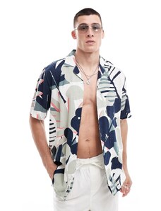 ONLY & SONS - Camicia regular fit in misto lino con stampa astratta di palme-Marrone