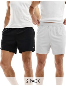 ASOS 4505 - Icon 5 - Confezione da 2 pantaloncini da allenamento neri e grigio argento ad asciugatura rapida-Multicolore