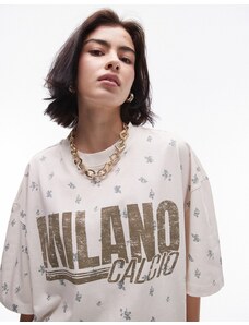 Topshop - T-shirt oversize écru con stampa floreale e scritta “Milano” in coordinato-Bianco