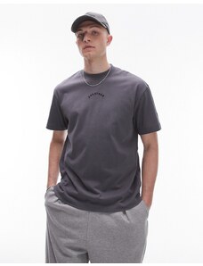 Topman - T-shirt premium oversize antracite con ricamo "Another Day"-Grigio