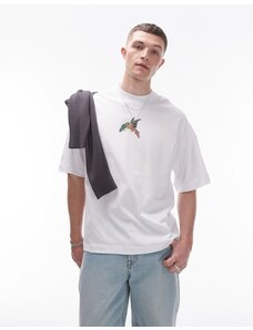 Topman - T-shirt premium super oversize bianca con stampa di pappagallo sul davanti e sul retro-Bianco