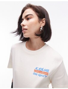 Topshop - T-shirt écru con stampa "Académie Des Sports"-Bianco