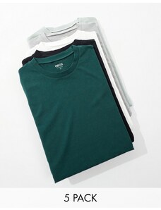 ASOS DESIGN - Confezione da 5 T-shirt girocollo a maniche corte colori multipli-Multicolore