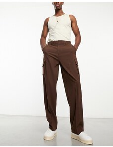 ASOS DESIGN - Pantaloni cargo eleganti a fondo ampio marroni-Brown