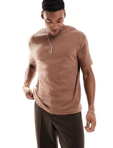 ASOS DESIGN - T-shirt comoda in tessuto seersucker marrone
