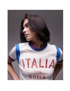 Topshop - T-shirt squadrata verde con stampa sportiva “Italia”
