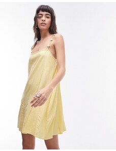 Topshop - Vestito corto in lino giallo con spalline sottili con fiori
