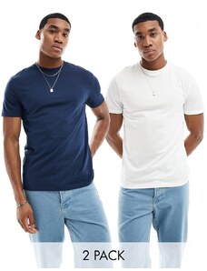 ASOS DESIGN - Confezione da 2 T-shirt blu navy e bianco-Multicolore