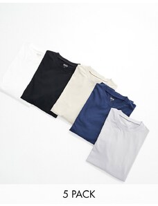 ASOS DESIGN - Confezione da 5 T-shirt a maniche lunghe in colorazioni multiple-Multicolore