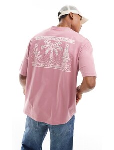 ASOS DESIGN - T-shirt oversize rosa con stampa di paesaggio sulla schiena