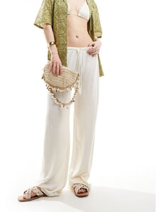 ASOS DESIGN - Pantaloni a vita bassa effetto lino color crema-Bianco