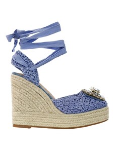 EXÉ - Sandalo in raffia con accessorio in pietre - Colore: Blu,Taglia: 38