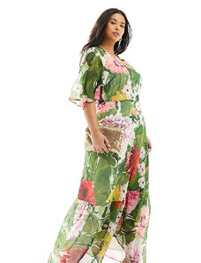 Hope & Ivy Plus - Vestito lungo a portafoglio verde a fiori