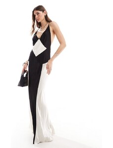 Bardot - Vestito lungo in raso a contrasto bianco e nero