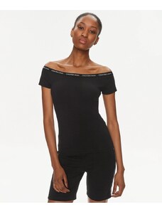 Calvin Klein Jeans Top Logo Elastic Bardot Nero Donna