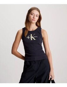 Calvin Klein Jeans Canotta Monogramma in cotone a coste Nera Donna
