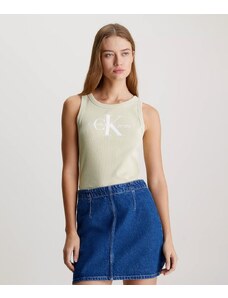 Calvin Klein Jeans Canotta Monogramma in cotone a coste Green haze Donna
