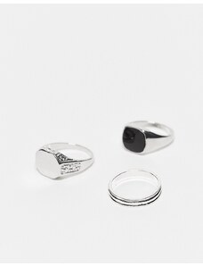 Faded Future - Confezione da 3 anelli con sigillo e a fascia argentati-Argento