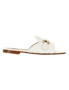 SIANO VIA ROMA - Sandalo in raffia con morsetto ornamentale - Colore: Bianco,Taglia: 39