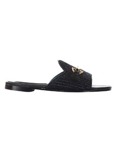 SIANO VIA ROMA - Sandalo in raffia con morsetto ornamentale - Colore: Nero,Taglia: 36