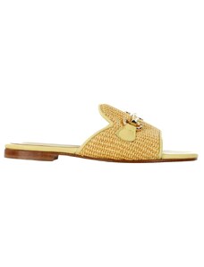 SIANO VIA ROMA - Sandalo in raffia con morsetto ornamentale - Colore: Giallo,Taglia: 37