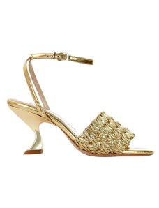 G.P. BOLOGNA - Sandalo in pelle intrecciata con cinturino alla caviglia - Colore: Oro,Taglia: 37