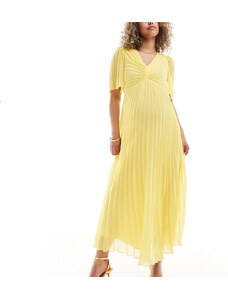 ASOS Maternity ASOS DESIGN Maternity - Vestito midi a pieghe giallo con maniche con volant