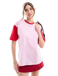 JJXX - T-shirt oversize rosa e rossa colorblock-Multicolore