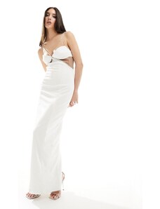 Heiress Beverly Hills - Vestito premium lungo in rete bianco con cut-out e spalline di strass