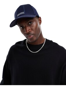 Armani Exchange - Cappello con visiera blu navy con riquadro e logo lineare