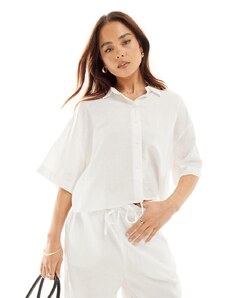Vero Moda - Camicia bianca in lino a maniche corte squadrata in coordinato-Bianco