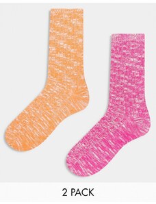 ASOS DESIGN - Confezione da 2 paia di calzini mélange fluo rosa e arancioni-Multicolore
