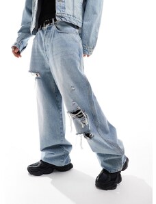 COLLUSION - X015 - Jeans larghi a vita bassa lavaggio blu chiaro con strappi in coordinato