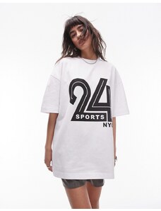 Topshop - T-shirt bianca con grafica "24 Sports NYC"-Bianco