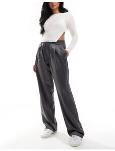 ASOS DESIGN - Pantaloni in raso grigio scintillante vestibilità comoda