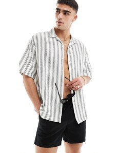 ASOS DESIGN - Camicia oversize nera e bianca a righe con rever-Nero