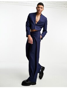 ASOS DESIGN - Pantaloni da abito larghi blu navy con cintura