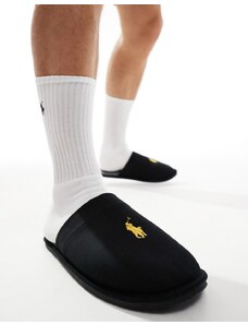 Polo Ralph Lauren - Pantofole nere con logo dorato-Nero