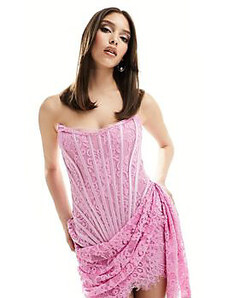 Esclusiva Heiress Beverly Hills - Vestito corto premium con corsetto rosa in pizzo drappeggiato-Viola