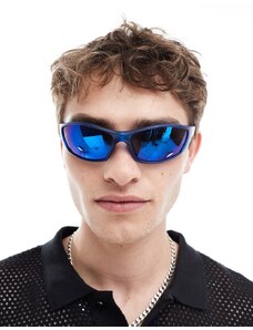 ASOS DESIGN - Occhiali da sole sportivi con lenti specchiate blu