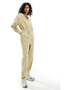 ASOS DESIGN - Tuta jumpsuit color sabbia con abbottonatura nascosta, vita elasticizzata e gambe affusolate-Neutro