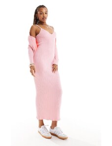 ASOS DESIGN - Vestito al polpaccio in maglia rosa con spalline sottili e scollo a V-Multicolore