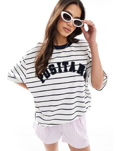 ASOS DESIGN - T-shirt vestibilità boyfriend color crema a righe con stampa "Positano"-Multicolore