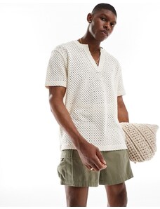 ASOS DESIGN - T-shirt comoda bianca con tessuto testurizzato e scollo a V-Bianco