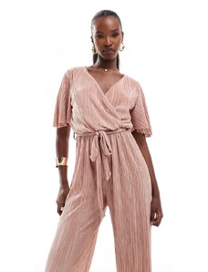 AX Paris - Tuta jumpsuit a maniche corte plissé avvolgente rosa
