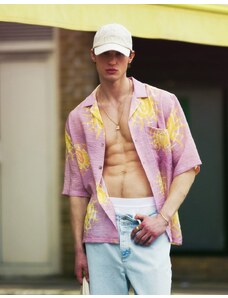 Topman - Camicia a maniche corte comoda rosa con stampa di soli