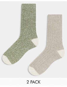 ASOS DESIGN - Confezione da 2 paia di calzini verdi ed écru mélange-Multicolore